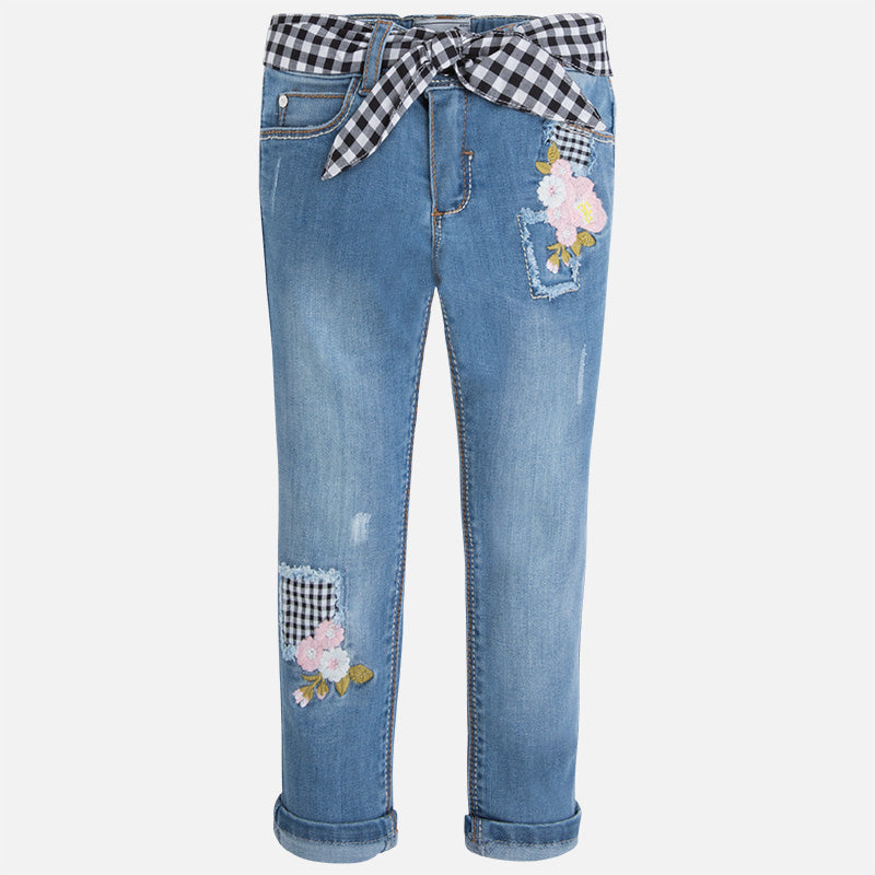 Pantalón Mezclilla Niña Cinturon lazo moño Sku 3531 Color Basico
