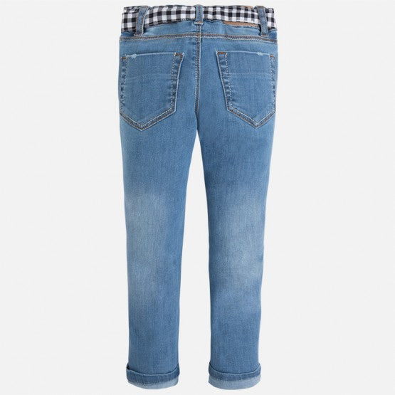 Pantalón Mezclilla Niña Cinturon lazo moño Sku 3531 Color Basico