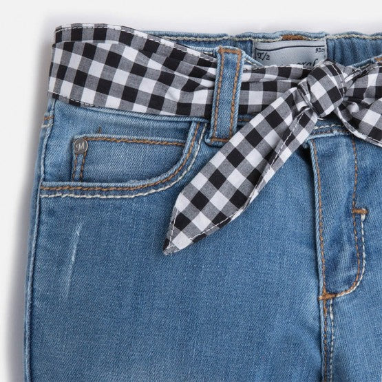 Pantalón Mezclilla Niña Cinturon lazo moño Sku 3531 Color Basico