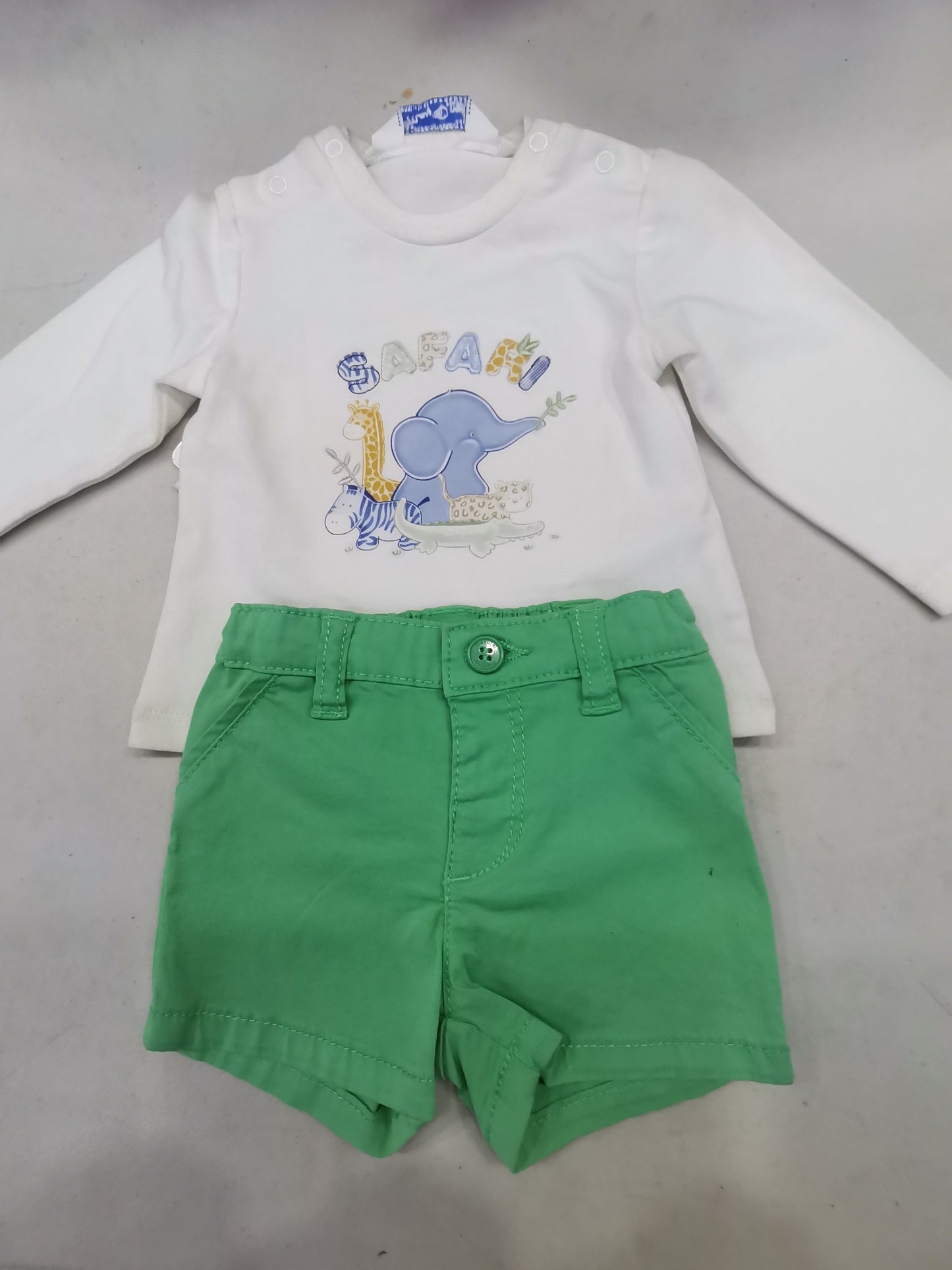 Conjunto 2 Pz Bebé Niño Pantalón Corto Camiseta para recién nacido MAYORAL RefSC 126/ Bco-Grass