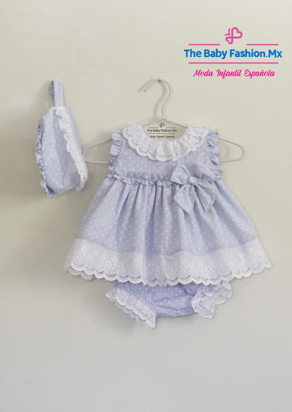 Vestido Con Braguita y Capota para bebé Conjunto 3 Pz DOLCE PETIT Ref. 25/2030/VBG 08 Cielo