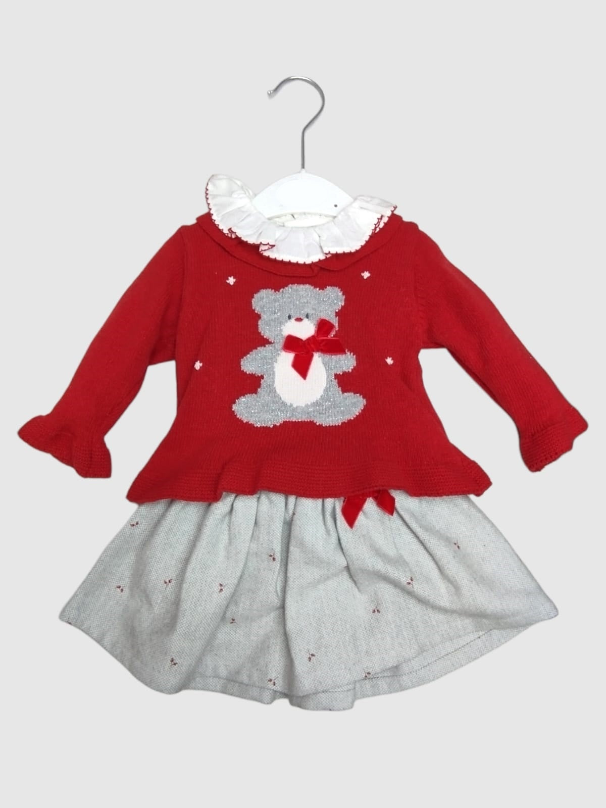 Conjunto Falda Rebeca y Blusa para bebe niña DR KID Ref. DK316 DK380 DK387 My Way To School Gris-Rojo