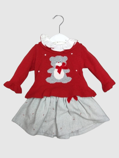 Conjunto Falda Rebeca y Blusa para bebe niña DR KID Ref. DK316 DK380 DK387 My Way To School Gris-Rojo