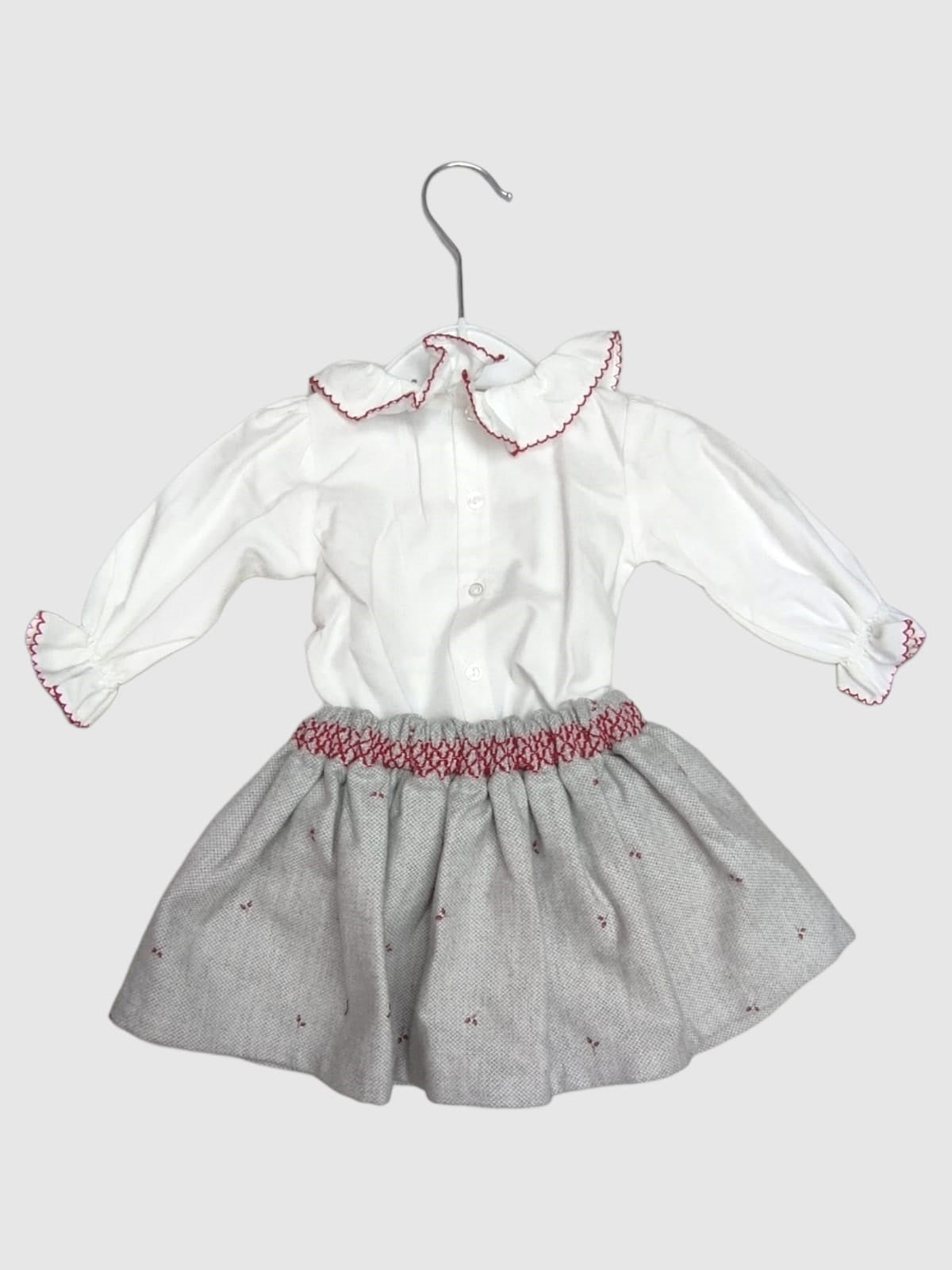 Conjunto Falda Rebeca y Blusa para bebe niña DR KID Ref. DK316 DK380 DK387 My Way To School Gris-Rojo