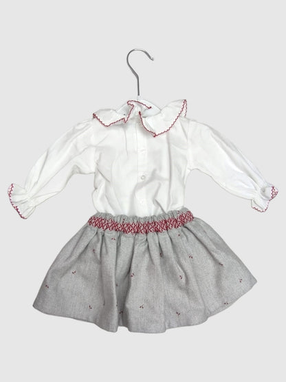 Conjunto Falda Rebeca y Blusa para bebe niña DR KID Ref. DK316 DK380 DK387 My Way To School Gris-Rojo