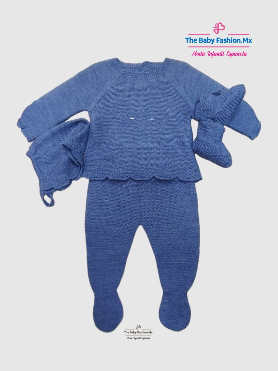 Mameluco para bebé niño Punto Tricot Alta Costura Conjunto 4 Pz MAC ILUSION Ref. 7833/32 Nuit
