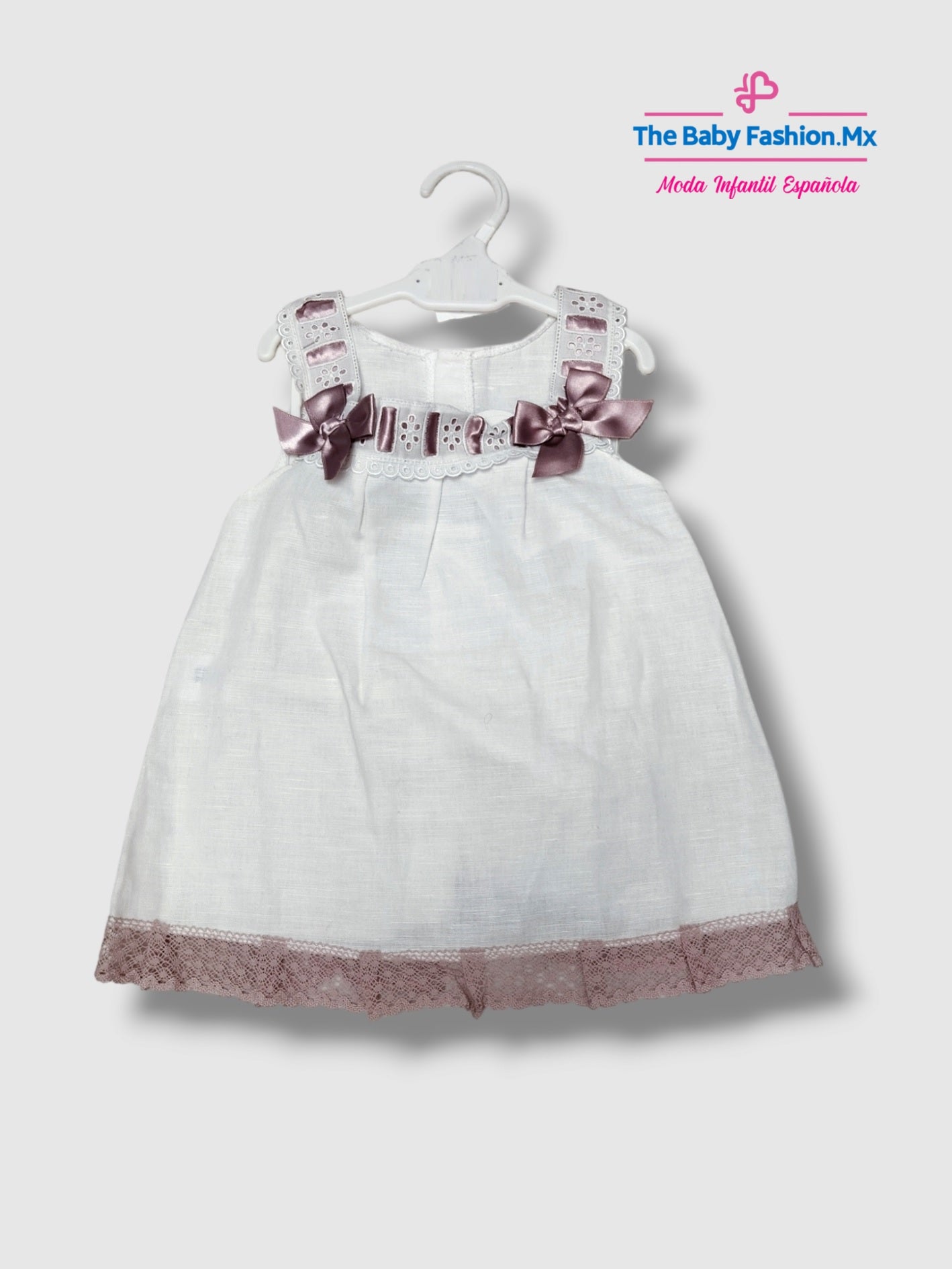 Conjunto 3 pz Vestido para bebé con Rebeca y Capota JULIANA Ref. J218 J159 Blanco Nube/Maquillaje