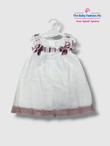 Conjunto 3 pz Vestido para bebé con Rebeca y Capota JULIANA Ref. J218 J159 Blanco Nube/Maquillaje