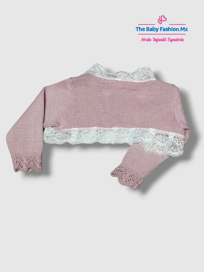 Conjunto 3 pz Vestido para bebé con Rebeca y Capota JULIANA Ref. J218 J159 Blanco Nube/Maquillaje