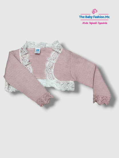 Conjunto 3 pz Vestido para bebé con Rebeca y Capota JULIANA Ref. J218 J159 Blanco Nube/Maquillaje
