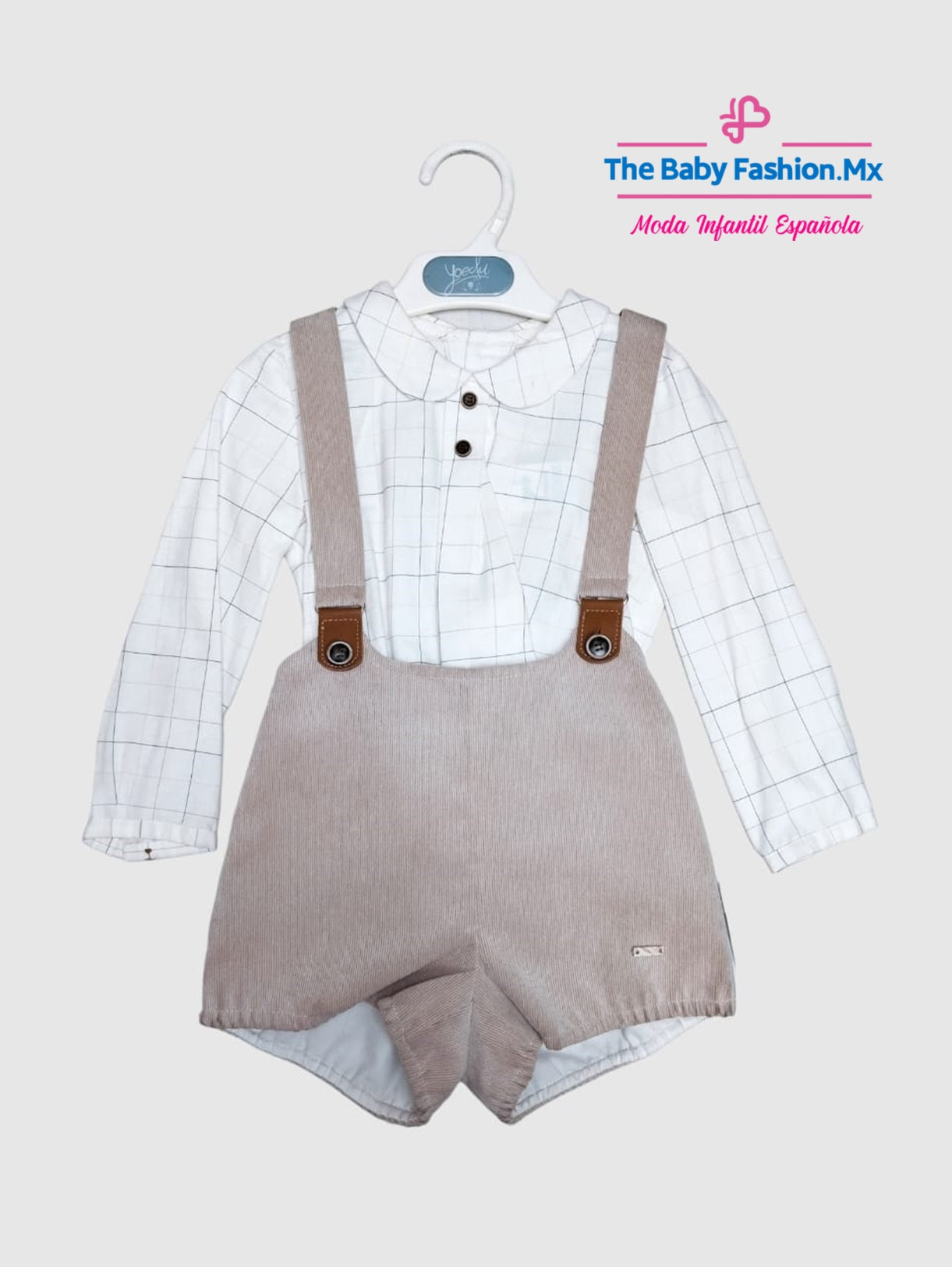 Pantalón corto con tirantes y Camiseta para bebé niño YOEDU Art. 1010/41 Beige