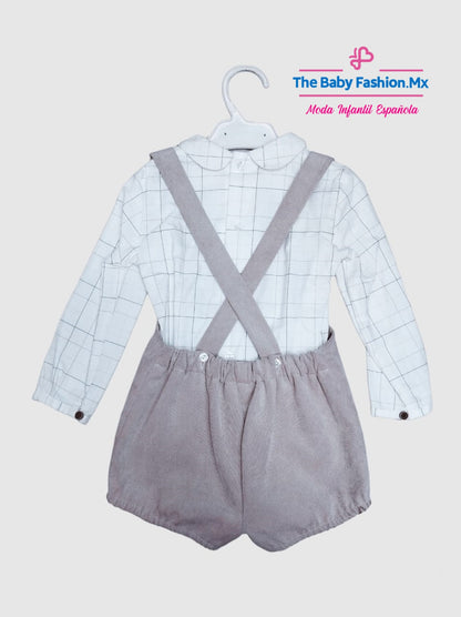 Pantalón corto con tirantes y Camiseta para bebé niño YOEDU Art. 1010/41 Beige