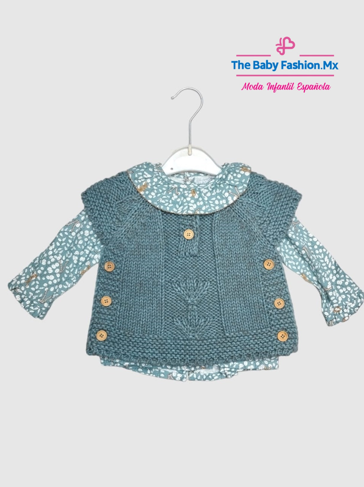 Conjunto Combinado para bebé niña 3 pz Suéter Punto Tricot, Blusa y Pantalón DR KID Ref. DK328 DK334 DK335 Moka-Jade