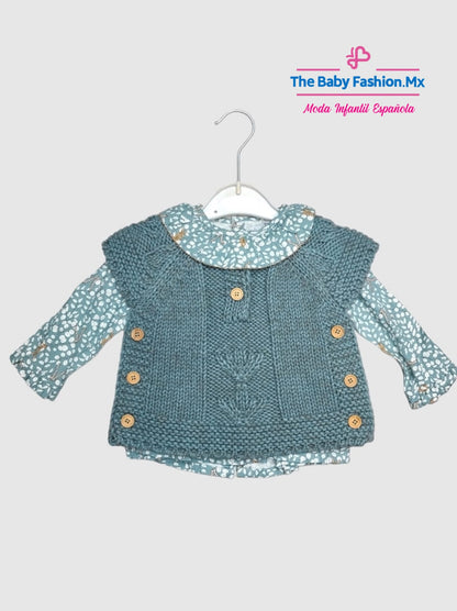 Conjunto Combinado para bebé niña 3 pz Suéter Punto Tricot, Blusa y Pantalón DR KID Ref. DK328 DK334 DK335 Moka-Jade