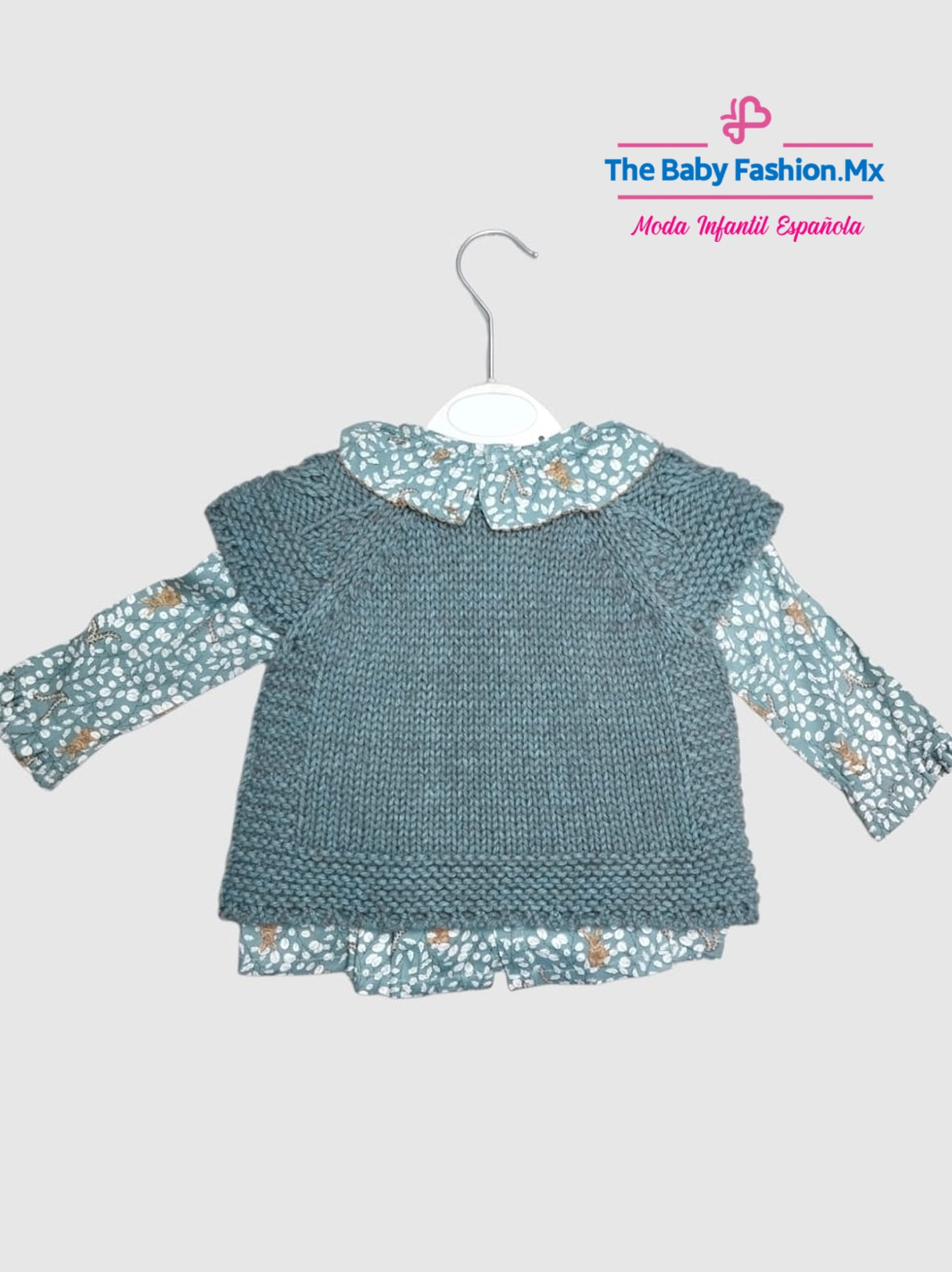 Conjunto Combinado para bebé niña 3 pz Suéter Punto Tricot, Blusa y Pantalón DR KID Ref. DK328 DK334 DK335 Moka-Jade
