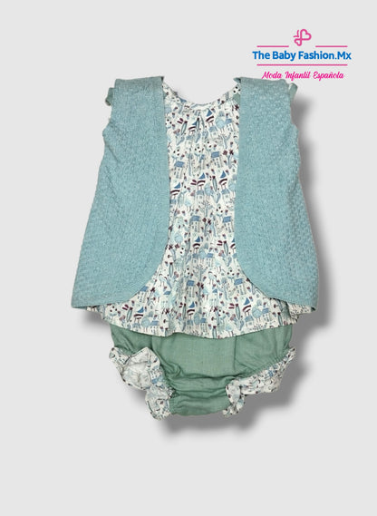 Bombacho y Chaleco Tricot para bebé niña  MARTIN ARANDA Art. 358/0707 140/0707 Aqua