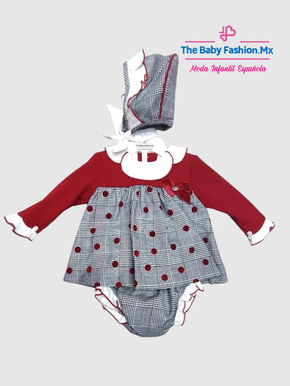 Jeusin para bebé con capota y pololo Conjunto 3 pz MARTA Y PAULA Art. 1041/35 Rojo-Gris