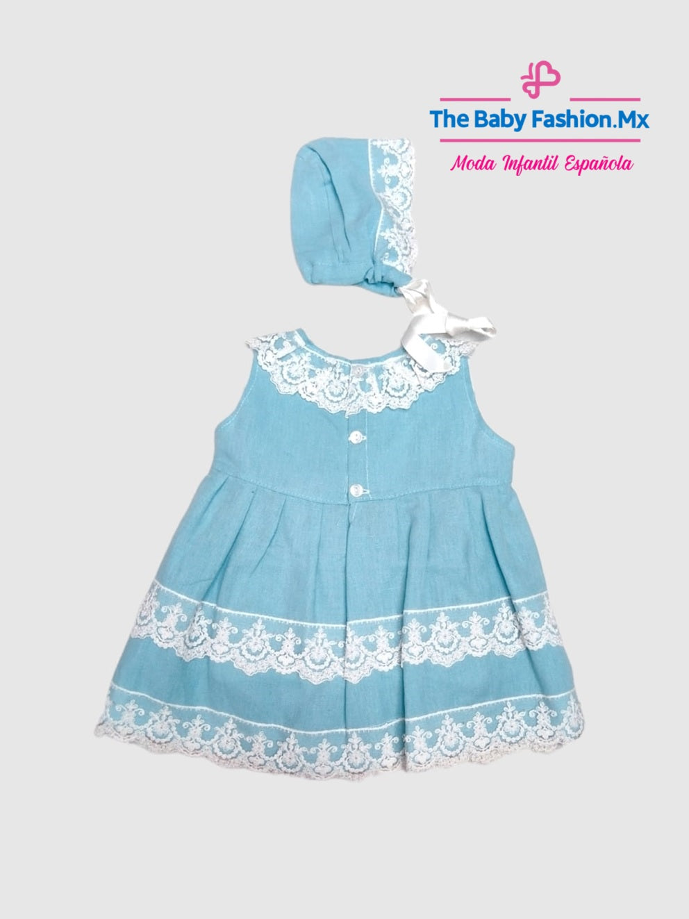 Vestido Lino para bebé con Capota JULIANA Ref. J173 Agua