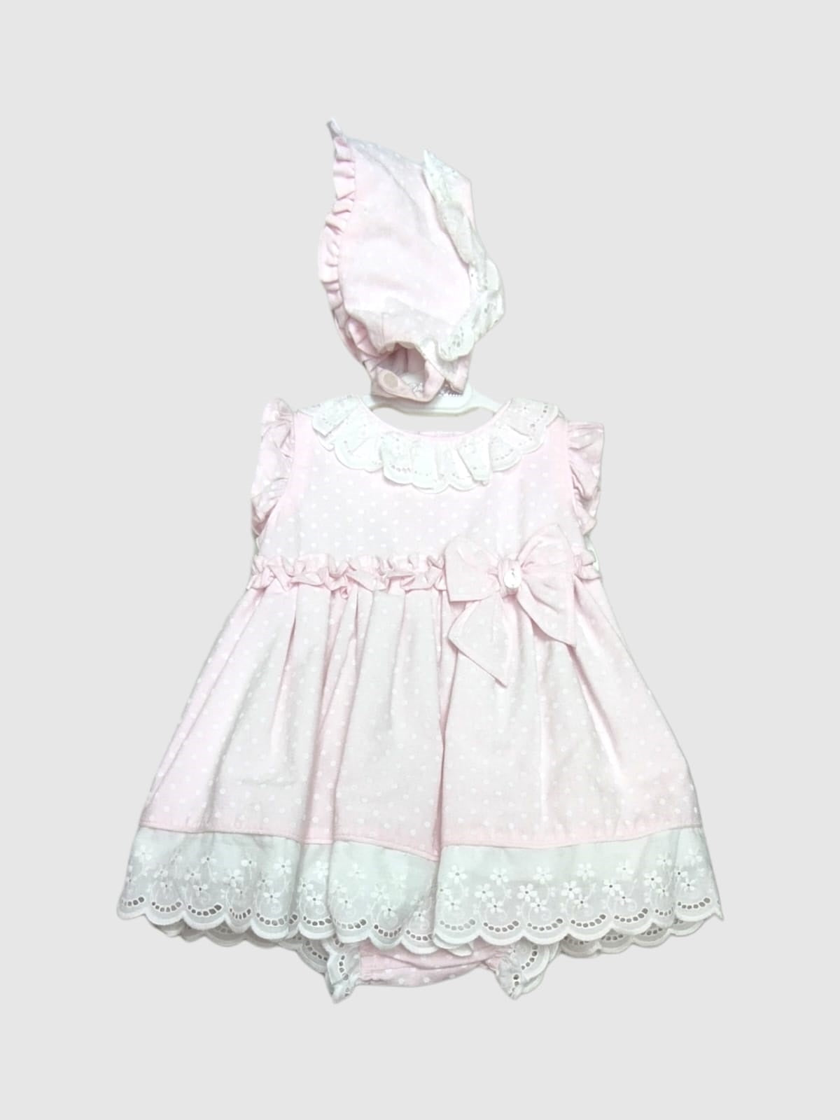 Vestido para bebé con braguita y capota Conjunto 3 Pz DOLCE PETIT Ref. 25/2030/VBG 08 Rosa