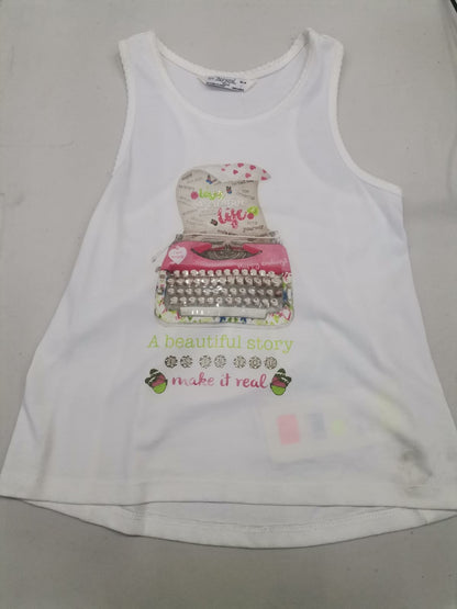 Playera manga corta con motivo estampado de algodón para niña Sku 03069 Color Crudo