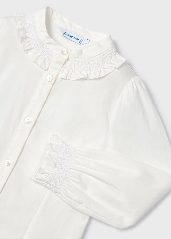 Blusa punto smock niña MAYORAL  Ref. 13-04195-026 Crudo