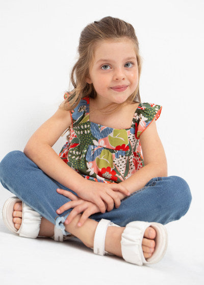 Blusón sin mangas estampado para niña Sku 3144 Color 70 Naranja