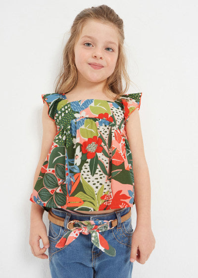 Blusón sin mangas estampado para niña Sku 3144 Color 70 Naranja