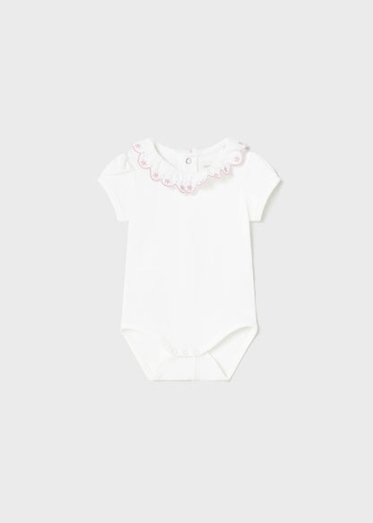 Body con cuello de algodón sostenible para recién nacido MAYORAL Ref. 23/1733/82 Blanco-Rosa baby