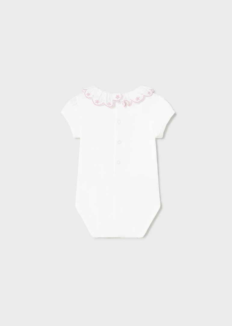 Body con cuello de algodón sostenible para recién nacido MAYORAL Ref. 23/1733/82 Blanco-Rosa baby