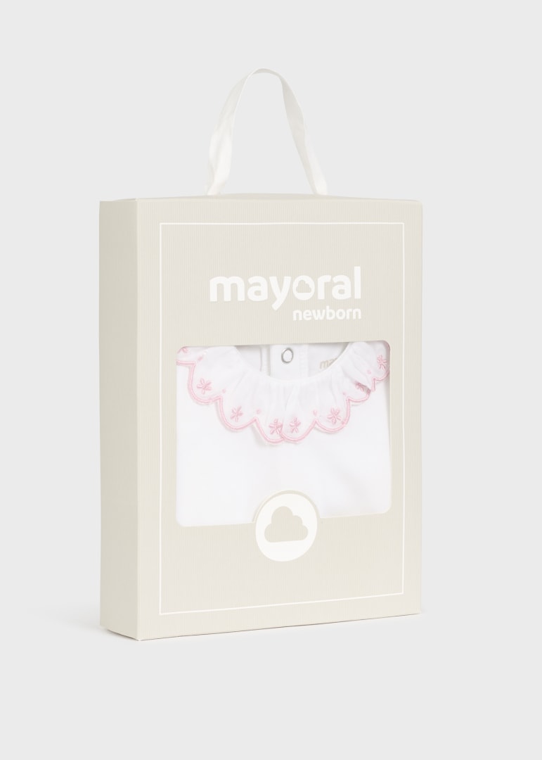 Body con cuello de algodón sostenible para recién nacido MAYORAL Ref. 23/1733/82 Blanco-Rosa baby