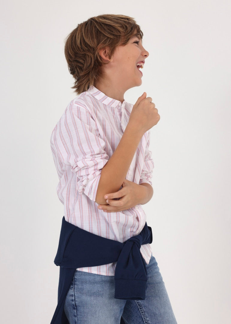 Camisa con cuello mao estampada de algodón sostenible para chico Art. 23-06118-086 Rojo