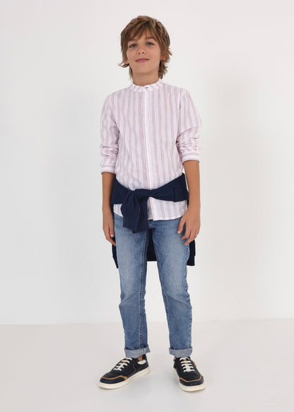 Camisa con cuello mao estampada de algodón sostenible para chico Art. 23-06118-086 Rojo