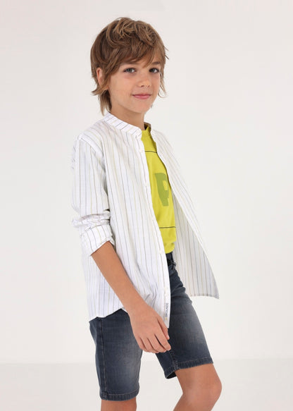 Camisa con cuello mao estampada de algodón sostenible para chico Art. 23-06118-087 Azufre