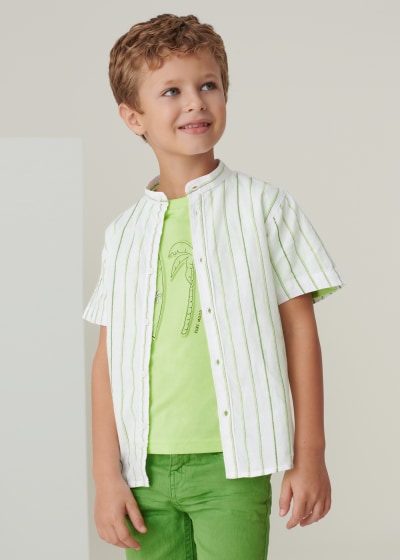 Camisa de manga corta con cuello mao en algodón para niño Sku 3164 Color Croma