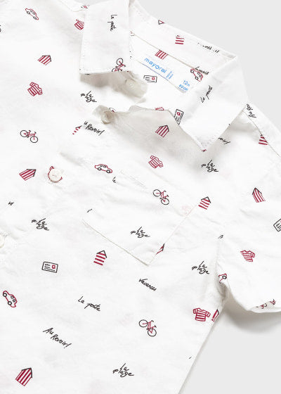 Camisa manga corta con estampado de algodón para bebé Sku 1113 Color Blanco
