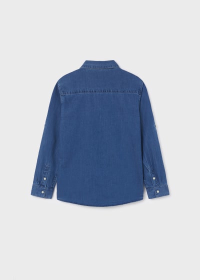 Camisa mezclilla de manga larga con algodón sostenible para chico Sku 6119 Color Tejano