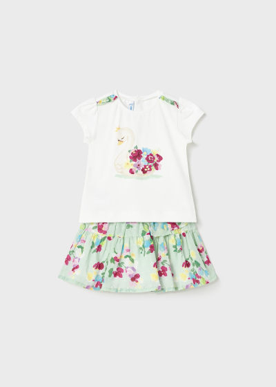 Conjunto 2 piezas con falda estampada de algodón para bebé Sku 1979 Color 25 Agua