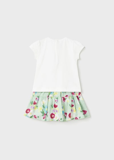 Conjunto 2 piezas con falda estampada de algodón para bebé Sku 1979 Color 25 Agua