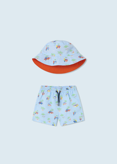 Conjunto 2 piezas con gorro y traje de baño estampado para bebé Sku 1640 Color 49 Celeste
