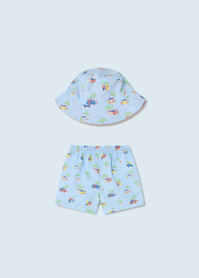 Conjunto 2 piezas con gorro y traje de baño estampado para bebé Sku 1640 Color 49 Celeste
