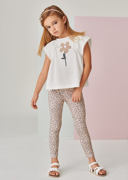 Conjunto 2 piezas con legging de algodón sostenible para niña Art. 23-03780-083 Almendra