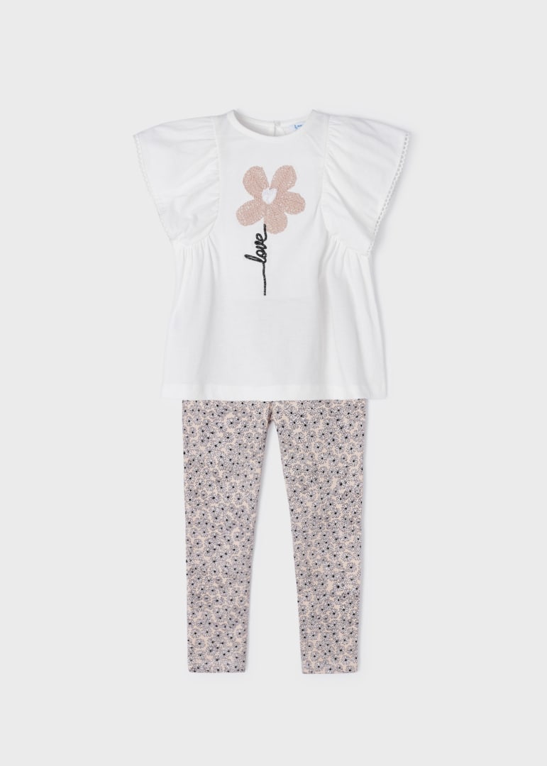 Conjunto 2 piezas con legging de algodón sostenible para niña Art. 23-03780-083 Almendra