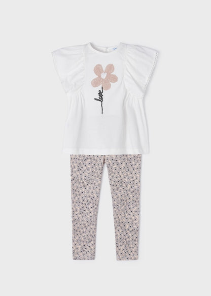 Conjunto 2 piezas con legging de algodón sostenible para niña Art. 23-03780-083 Almendra