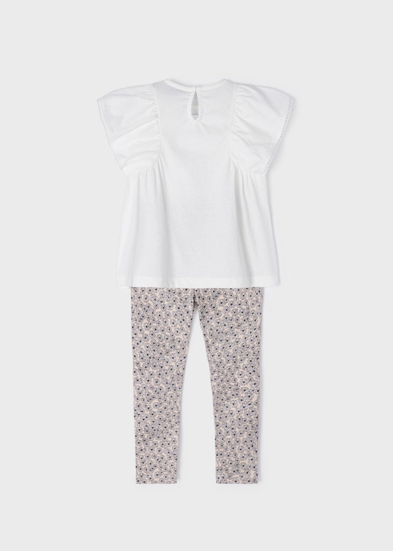 Conjunto 2 piezas con legging de algodón sostenible para niña Art. 23-03780-083 Almendra