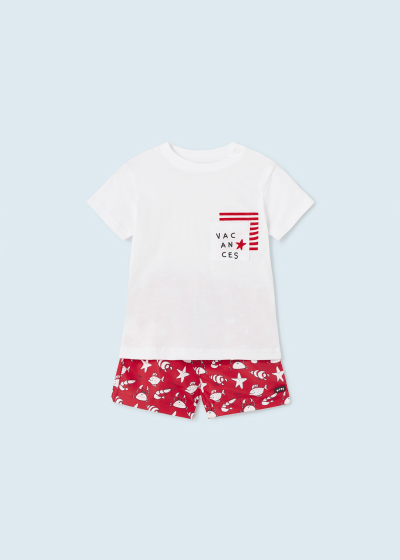 Conjunto 2 piezas con playera y traje de baño para bebé Sku 1639 Color 79 Rojo