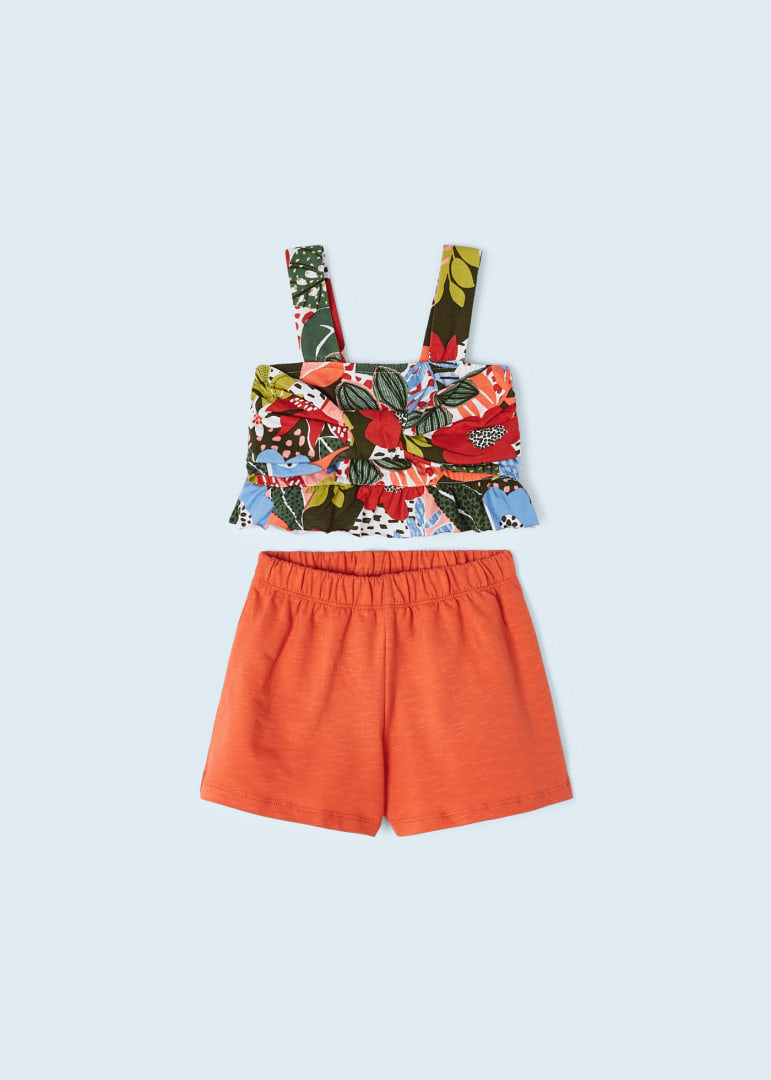 Conjunto 2 piezas con top de algodón sostenible para niña Art. 23-03217-025 Naranja
