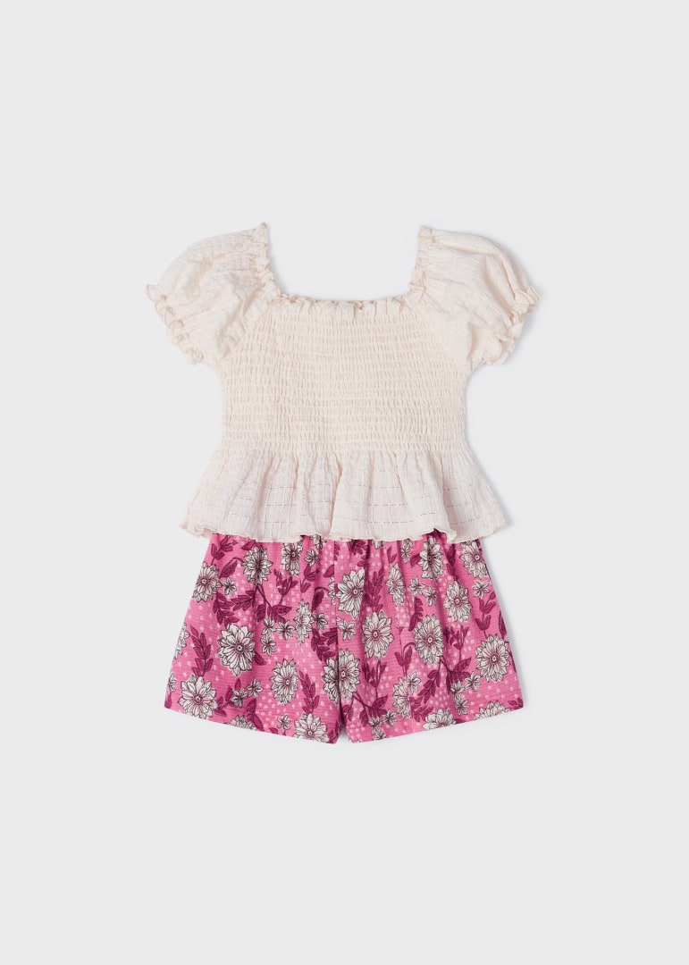 Conjunto 2 piezas con top de punto smock para niña Art. 23-03211-022 Peonia