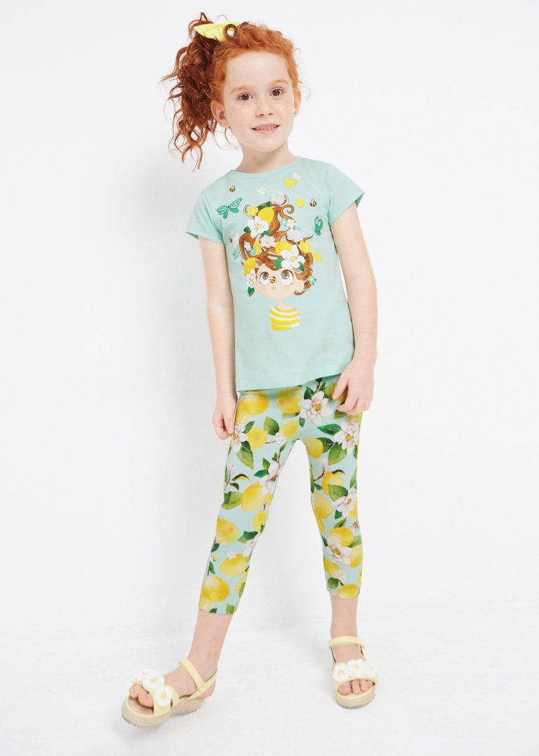 Conjunto 2 piezas estampado de algodón sostenible para niña Art. 23-03787-084 Aguamarina