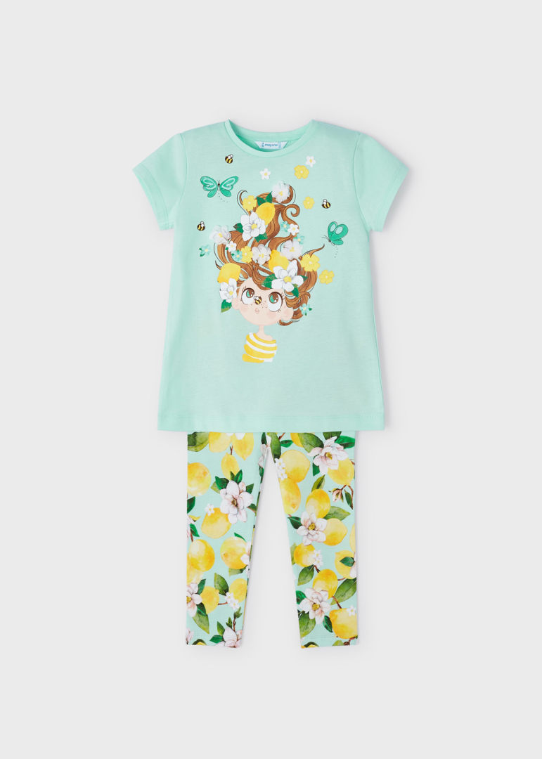 Conjunto 2 piezas estampado de algodón sostenible para niña Art. 23-03787-084 Aguamarina