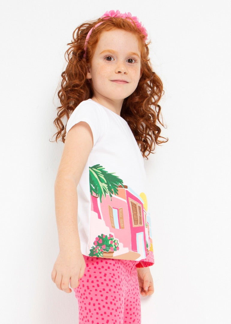 Conjunto 2 piezas estampado de algodón sostenible para niña Art. 23-03787-086 Blanco